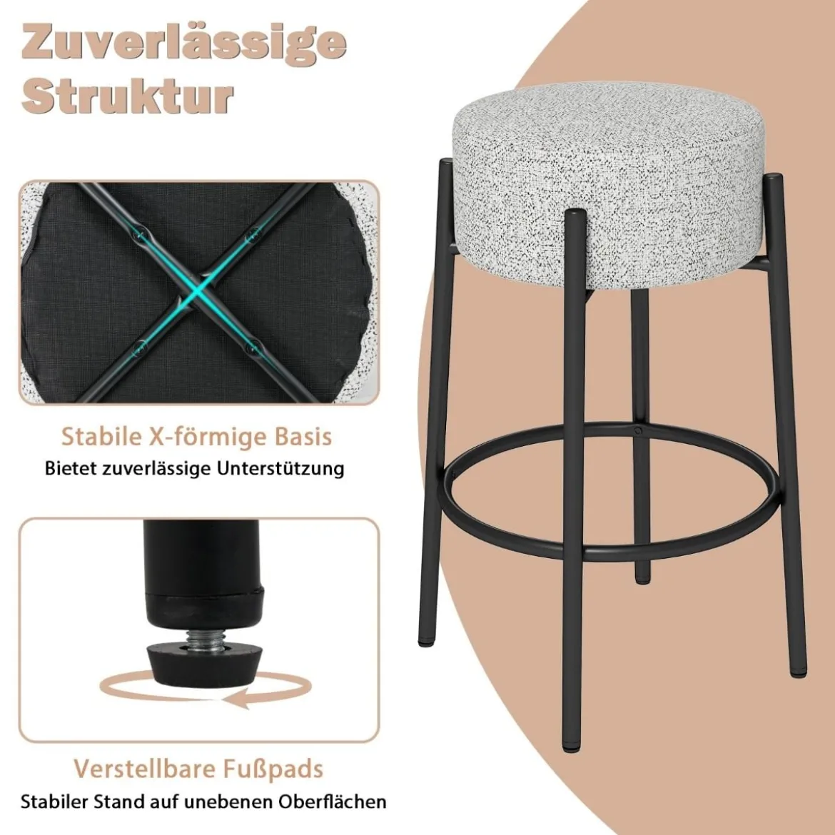 Barhocker Sitzhöhe 68cm Thekenhocker gepolstert Sitzhocker mit Fußstütze