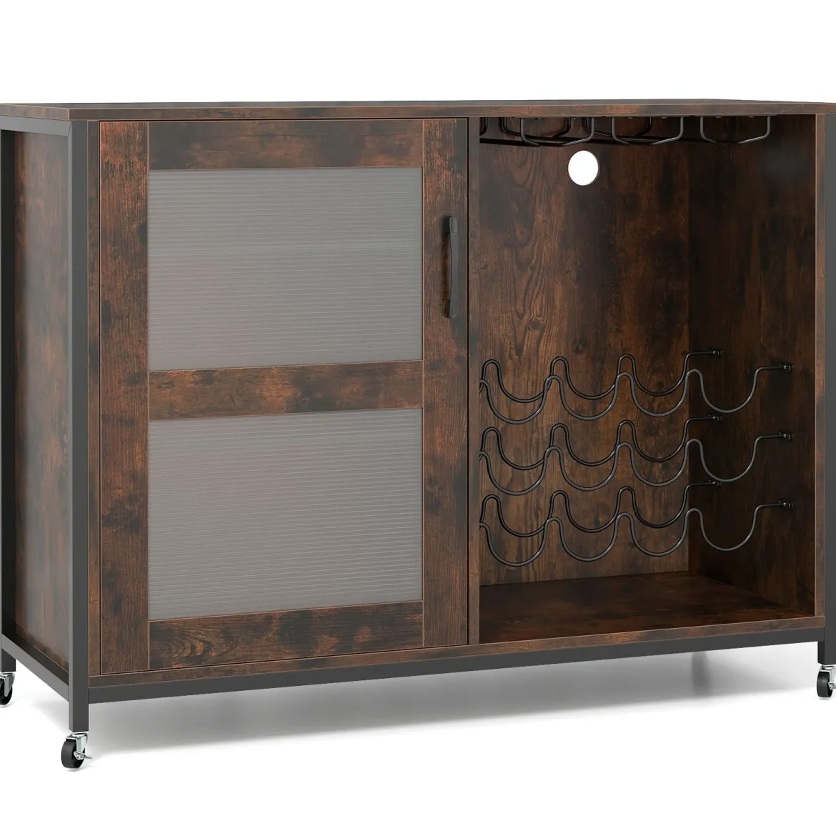 Barschrank mit LED-Beleuchtung & Fernbedienung Weinschrank mit verstellbaren Regalen Rustikal Braun