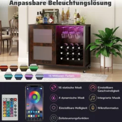 Barschrank mit LED-Beleuchtung & Fernbedienung Weinschrank mit verstellbaren Regalen Rustikal Braun
