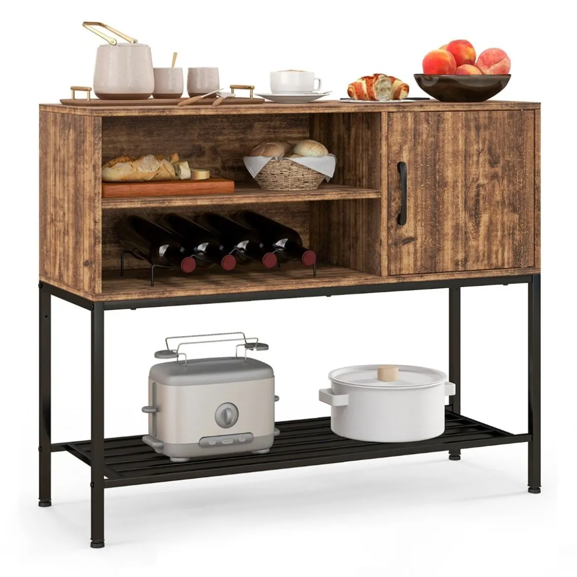 Barschrank mit Weinregalen und Ablageflächen Konsolentisch aus Holz mit Metallrahmen für Esszimmer 100 x 35 x 83 cm