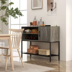 Barschrank mit Weinregalen und Ablageflächen Konsolentisch aus Holz mit Metallrahmen für Esszimmer 100 x 35 x 83 cm