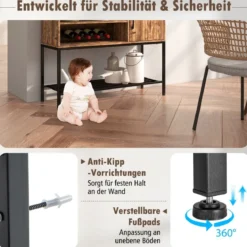 Barschrank mit Weinregalen und Ablageflächen Konsolentisch aus Holz mit Metallrahmen für Esszimmer 100 x 35 x 83 cm
