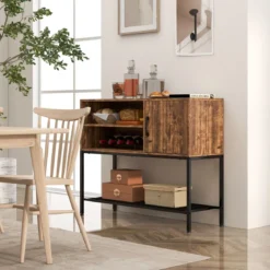 Barschrank mit Weinregalen und Ablageflächen Konsolentisch aus Holz mit Metallrahmen für Esszimmer 100 x 35 x 83 cm