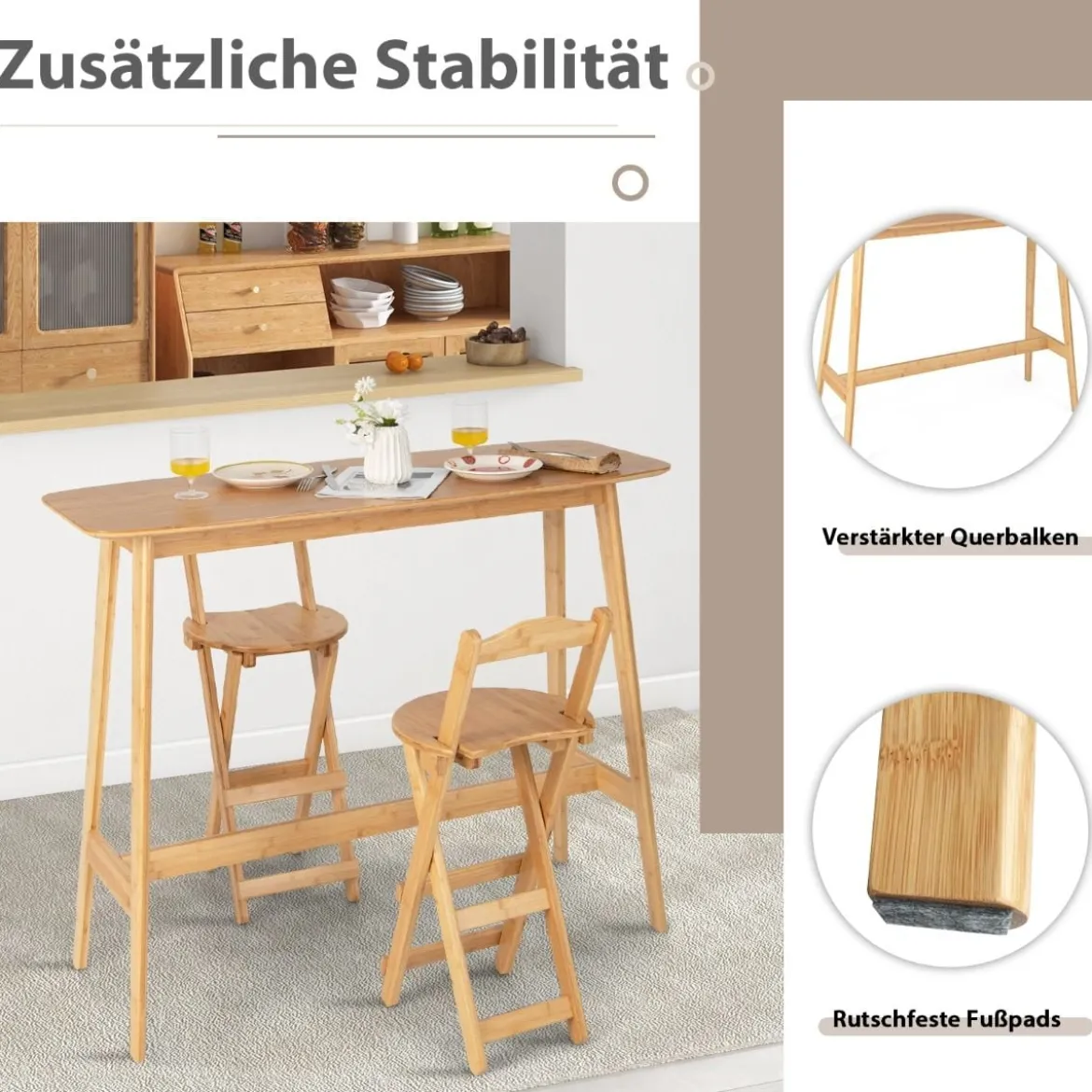 Bartisch aus Bambus mit stabiler Holzkonstruktion & leicht zu reinigender Oberfläche hoher Esstisch Natur