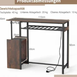 Bartisch Esstisch Mit RGB Beleuchtung Flaschenregal Glashalter Steckdosen USB C Anschluss