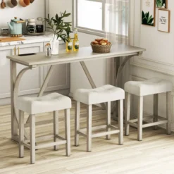 Bartisch mit Barhocker Set Bartisch Set mit 2 Steckdosen & 2 USB-Anschlüssen für 2-3 Personen