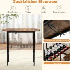 Bartisch mit Barhocker Set 2 Personen Bartisch Set mit Halterungen für Weingläser und Flaschen Vintage