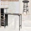 Bartisch mit Barhocker Set 2 Personen Bartisch Set mit Seitenreghal Wein Halterungen Schwarz