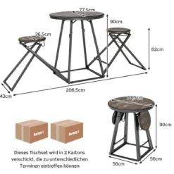 Bartisch mit Barhocker Set 2 Personen Bartisch Set klappbar 206,5 x 77,5 x 90 cm Rustikalbraun