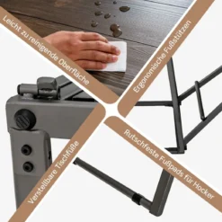 Bartisch mit Barhocker Set 2 Personen Bartisch Set klappbar 206,5 x 77,5 x 90 cm Rustikalbraun
