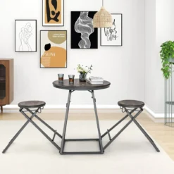 Bartisch mit Barhocker Set 2 Personen Bartisch Set klappbar 206,5 x 77,5 x 90 cm Rustikalbraun