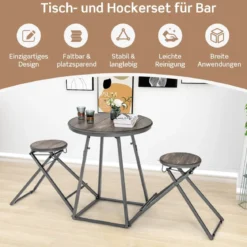 Bartisch mit Barhocker Set 2 Personen Bartisch Set klappbar 206,5 x 77,5 x 90 cm Rustikalbraun
