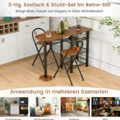 Bartisch mit 2 Klappbaren Barhockern & Regalen 2 Personen Küchentheke mit Regalen Braun