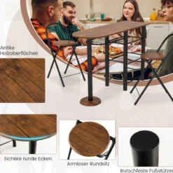 Bartisch mit 2 Klappbaren Barhockern & Regalen 2 Personen Küchentheke mit Regalen Braun
