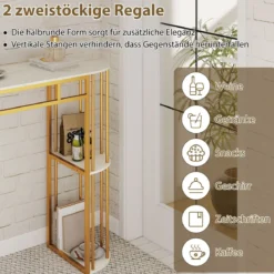 Bartisch mit Stauraum Stehtisch in Marmor-Optik Moderne Küchentheke mit 4 Halbrunde Regale Weiß