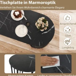 Bartisch mit Stauraum Stehtisch in Marmor-Optik Moderne Küchentheke mit 4 Halbrunde Regale Schwarz