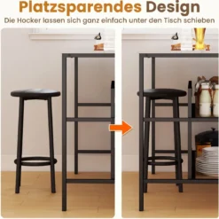 Bartisch Set 3-teilige Essgruppe in Edler Marmoroptik Stehtisch mit 2 Barhockern
