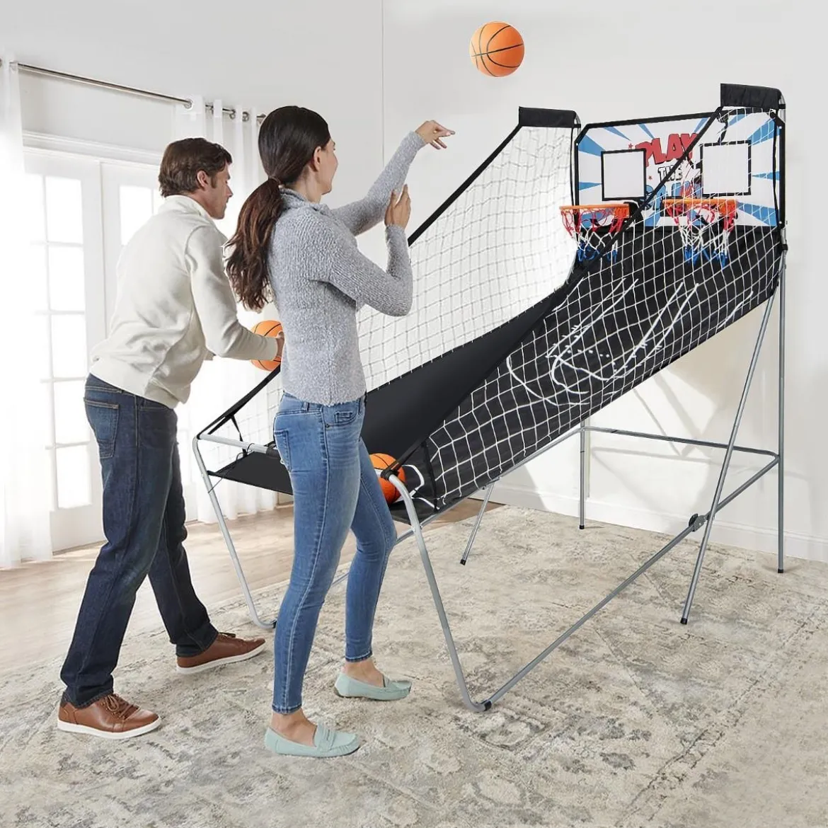 Basketballautomat Klappbares Basketball-Arcade-Spiel mit 2 Körben Weiß