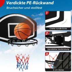 Basketballkorb Indoor Ø 40cm Mini Basketball Korb für Tür & Wandmontage Schwarz