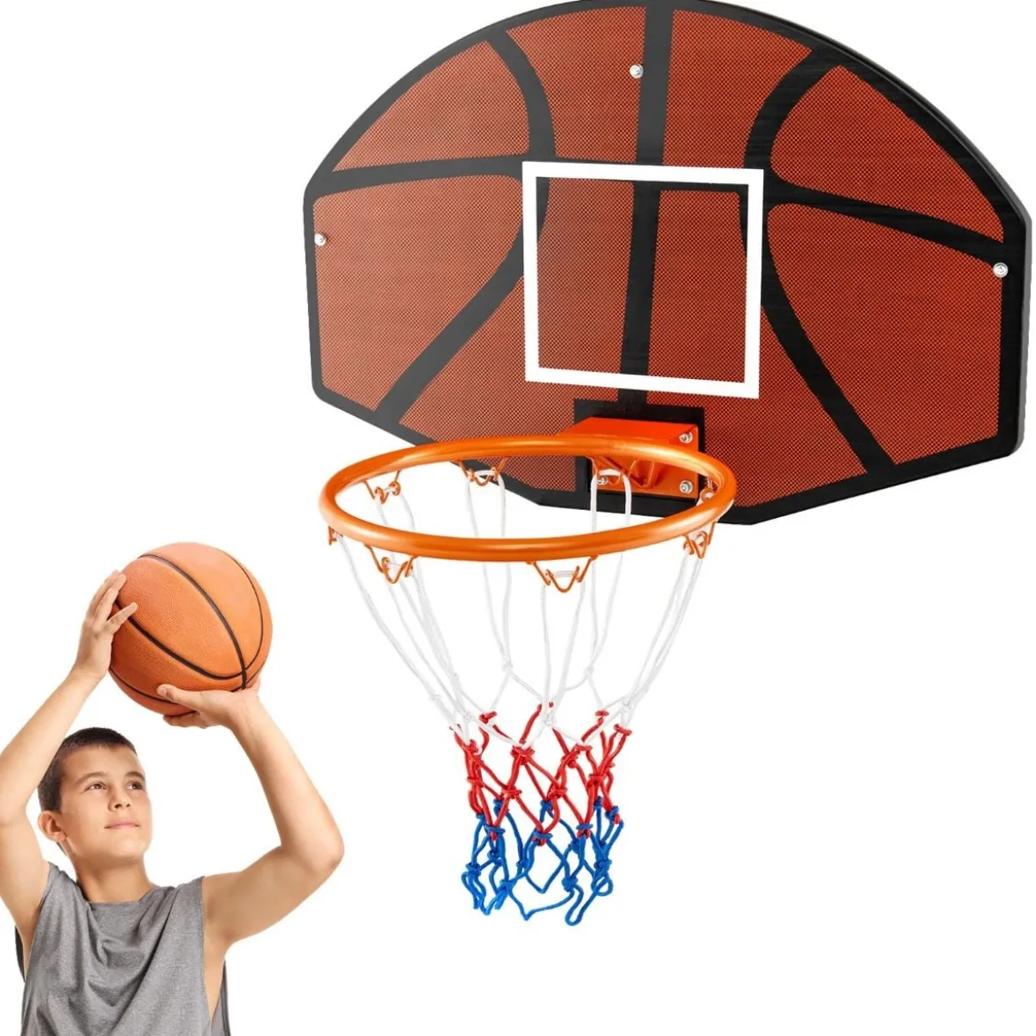 Basketballkorb Indoor Mini Basketball Korb für Wandmontage 66 x 44,5 cm Rückenwand Schwarz + Rot