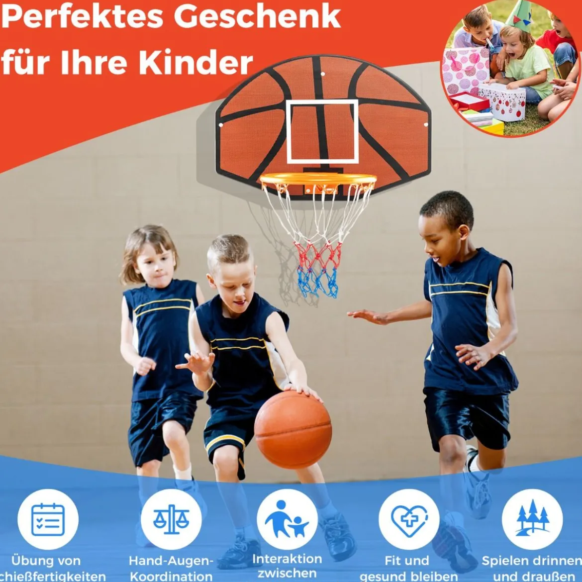 Basketballkorb Indoor Mini Basketball Korb für Wandmontage 66 x 44,5 cm Rückenwand Schwarz + Rot