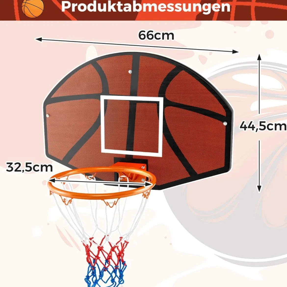 Basketballkorb Indoor Mini Basketball Korb für Wandmontage 66 x 44,5 cm Rückenwand Schwarz + Rot