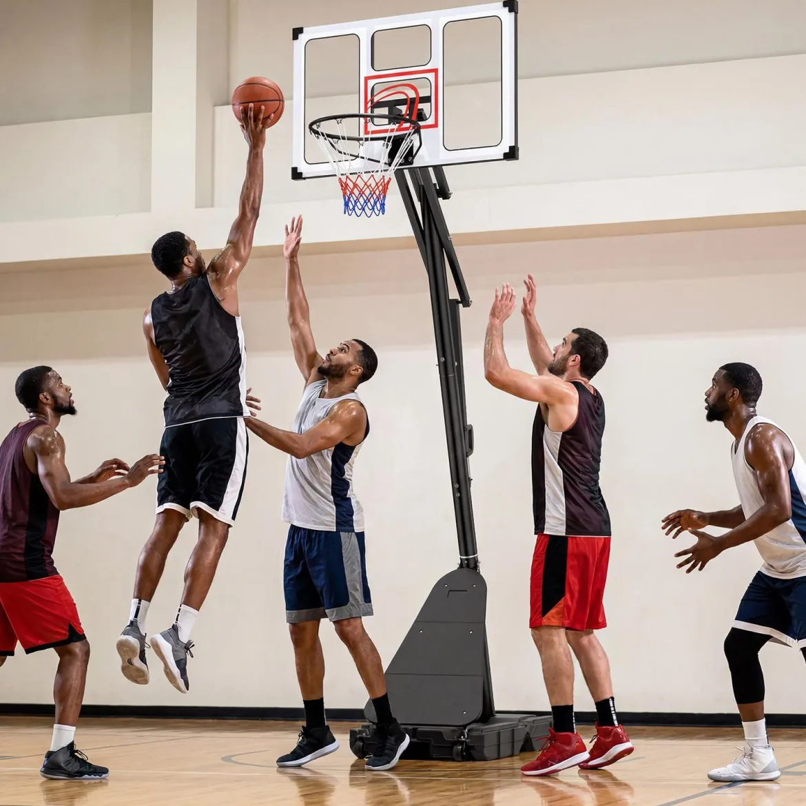 Basketballkorb mit Rollen 150-305 cm Höhenverstellbarer Basketballständer mit PC-Rückwand