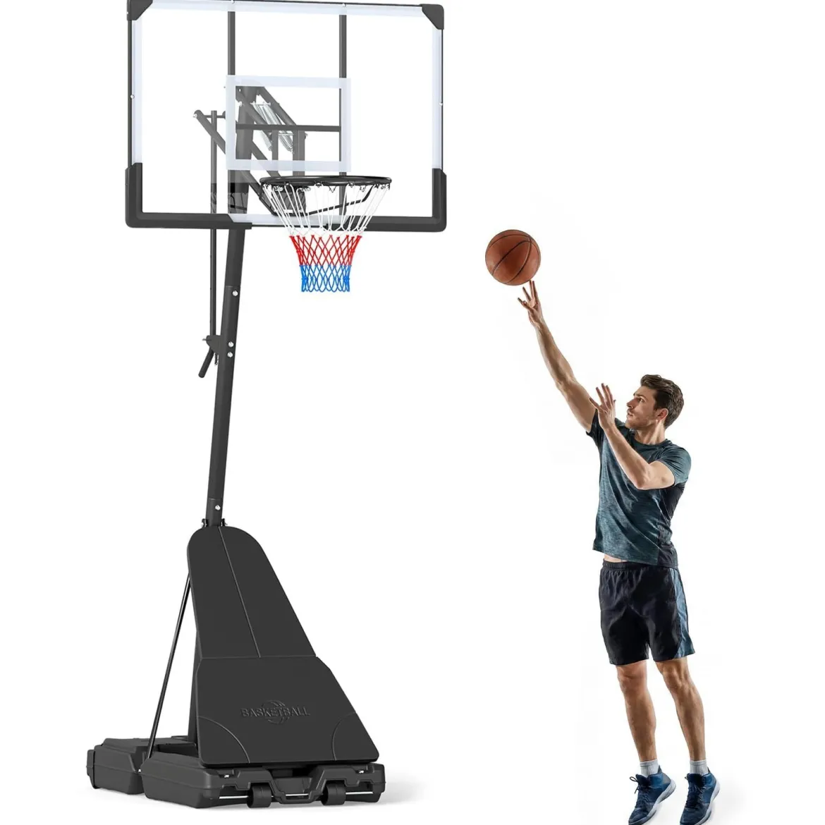 Basketballkorb mit Ständer 245–305 cm Höhenverstellbare Basketballanlage mit Ballrücklauf