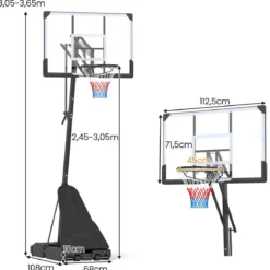 Basketballkorb mit Ständer 245–305 cm Höhenverstellbare Basketballanlage mit Ballrücklauf