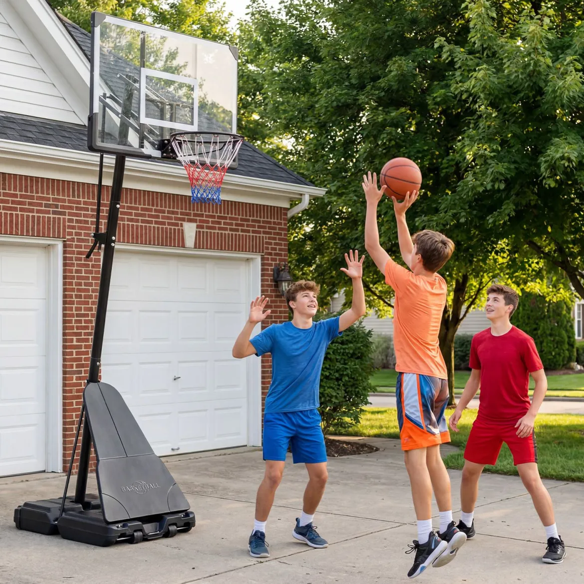Basketballkorb mit Ständer 245–305 cm Höhenverstellbare Basketballanlage mit Ballrücklauf