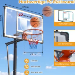 Basketballkorb mit Ständer & 2 Rädern & Gewichtssack Höhenverstellbarer Basketballständer Korbanlage