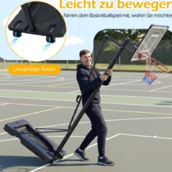 Basketballkorb mit Ständer & 2 Rädern & Gewichtssack Höhenverstellbarer Basketballständer Korbanlage