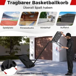 Basketballkorb Outdoor Basketballständer 210-260 cm höhenverstellbar auf Rädern Schwarz