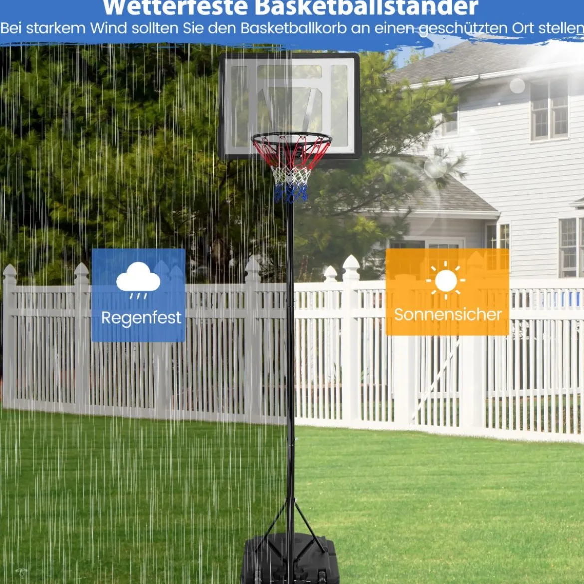 Basketballkorb outdoor Basketballständer 172-305cm höhenverstellbar Korbanlage mit abnehmbarem Mittelrohr