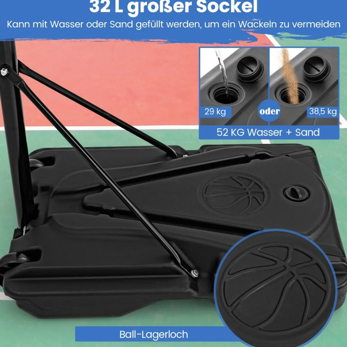Basketballkorb outdoor Basketballständer 172-305cm höhenverstellbar Korbanlage mit abnehmbarem Mittelrohr