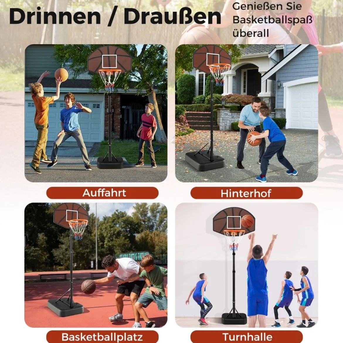 Basketballkorb Outdoor Basketballständer 172-200cm höhenverstellbar Basketballanlage Schwarz