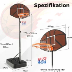 Basketballkorb Outdoor Basketballständer 172-200cm höhenverstellbar Basketballanlage Schwarz