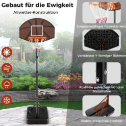 Basketballkorb Outdoor Basketballständer 172-200cm höhenverstellbar Basketballanlage Schwarz