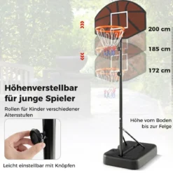 Basketballkorb Outdoor Basketballständer 172-200cm höhenverstellbar Basketballanlage Schwarz