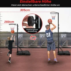 Basketballkorb Outdoor tragbarer Basketballständer 260-305cm höhenverstelbar Schwarz