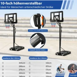 Basketballständer 245-305 cm Höhenverstellbar Basketballkorb mit Ständer Schwarz