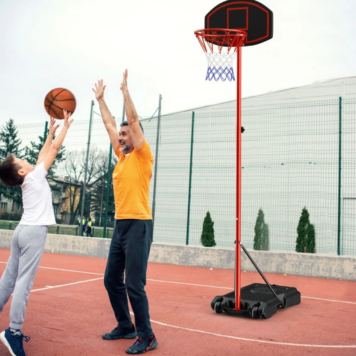 Basketballständer 158 - 218 cm höhenverstellbar Basketballkorb mit Ständer Schwarz + Rot