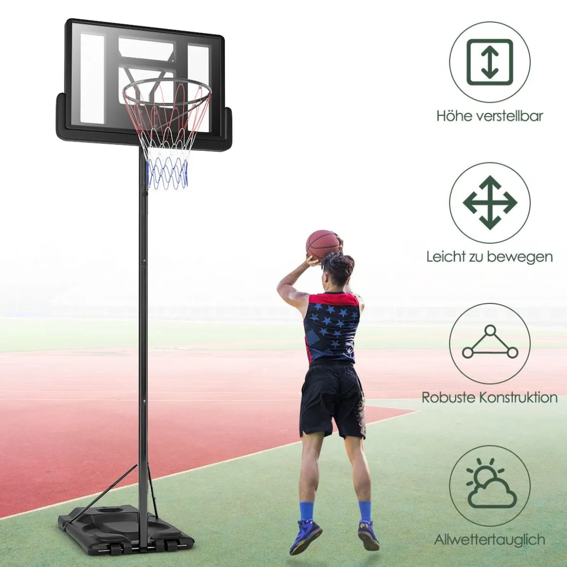 Basketballständer 180-305 cm Höhenverstellbar Basketballkorb mit Ständer & 2 Rädern Korbanlage für Kinder