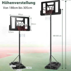 Basketballständer 180-305 cm Höhenverstellbar Basketballkorb mit Ständer & 2 Rädern Korbanlage für Kinder