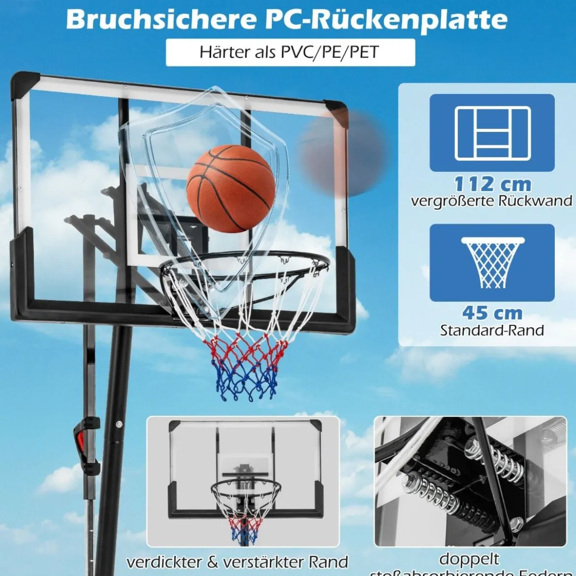 Basketballständer 150-305 cm höhenverstellbar Basketballkorb Outdoor mit Ständer