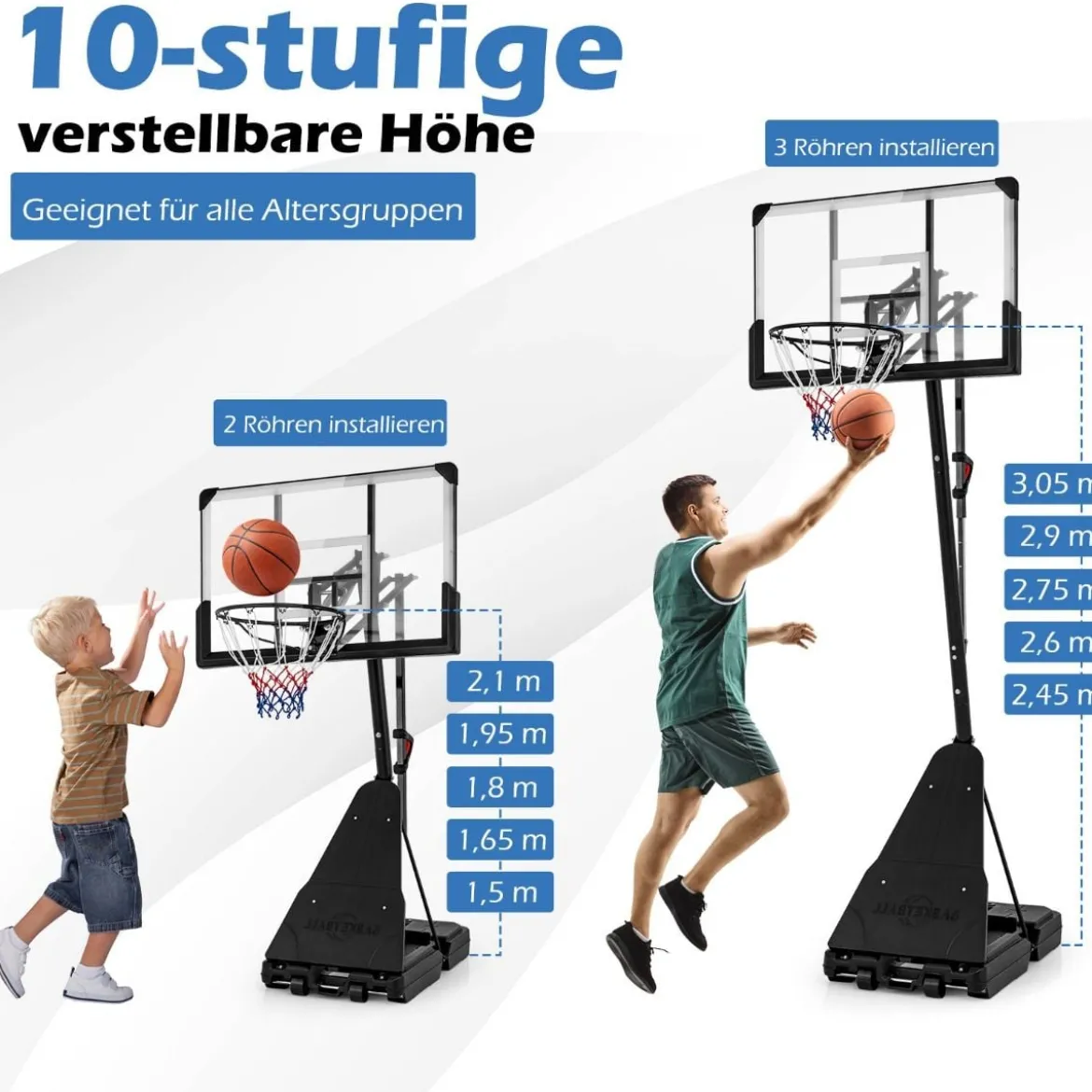 Basketballständer 150-305 cm höhenverstellbar Basketballkorb Outdoor mit Ständer