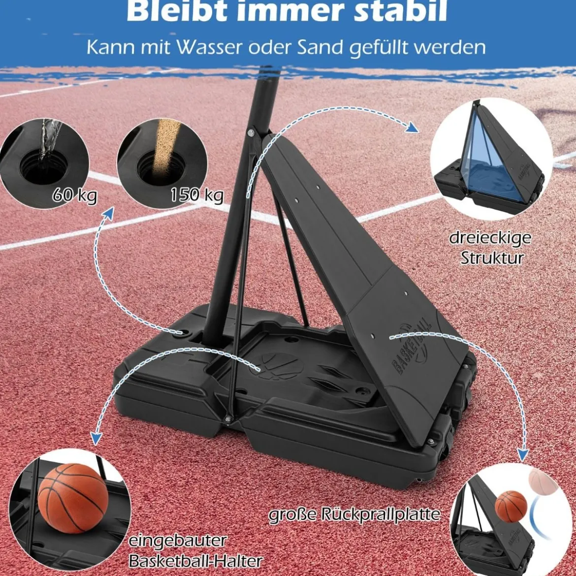 Basketballständer 150-305 cm höhenverstellbar Basketballkorb Outdoor mit Ständer