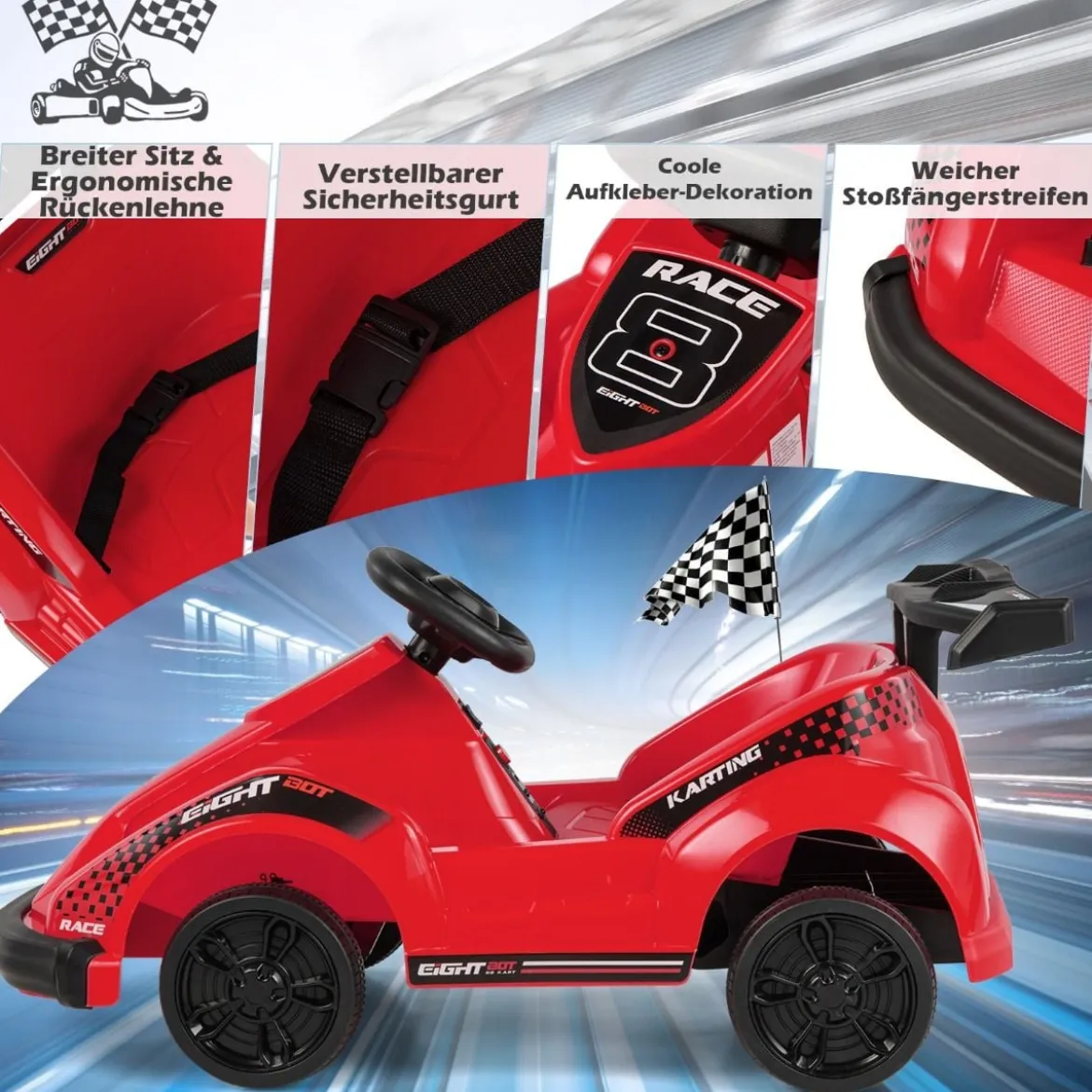 Batteriebetriebenes Go-Kart Kinderfahrzeug mit Fernsteuerung 85 x 53 x 40 cm Rot