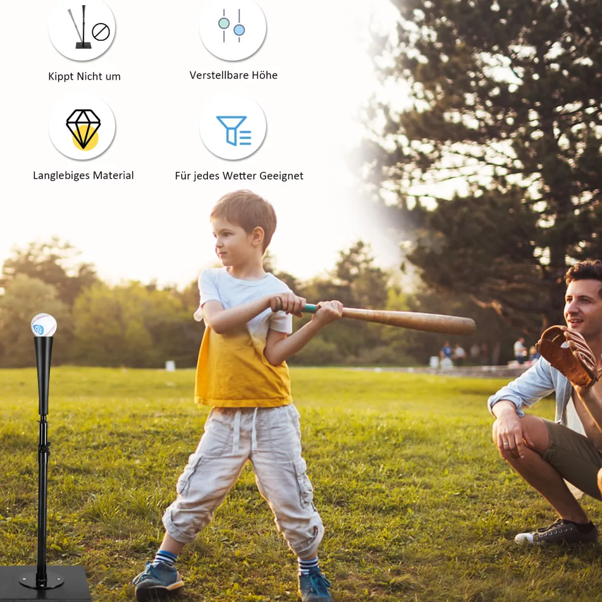 Batting Tees Teeständer 63,5-91,5 cm höhenverstellbar Baseballstativ tragbar mit Stabilem Sockel Schwarz