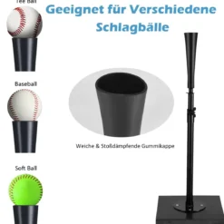Batting Tees Teeständer 63,5-91,5 cm höhenverstellbar Baseballstativ tragbar mit Stabilem Sockel Schwarz